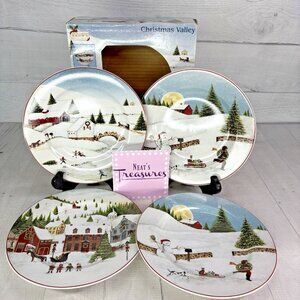 2002 David Carter Brown HOLIDAY Sakura CHRISTMAS VALLEY Salad Plates Set 4 Box